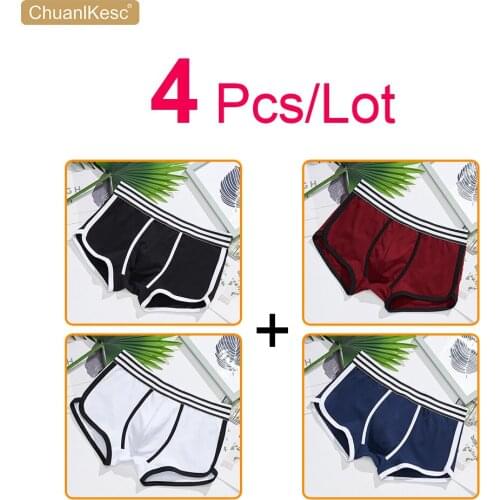 4Pcs/Lot Pure Cotton Mens Underwear Korean Youth Sexy Low Waist Boxer Pants Simple And Comfortable Wide Belt Large Size Fashion