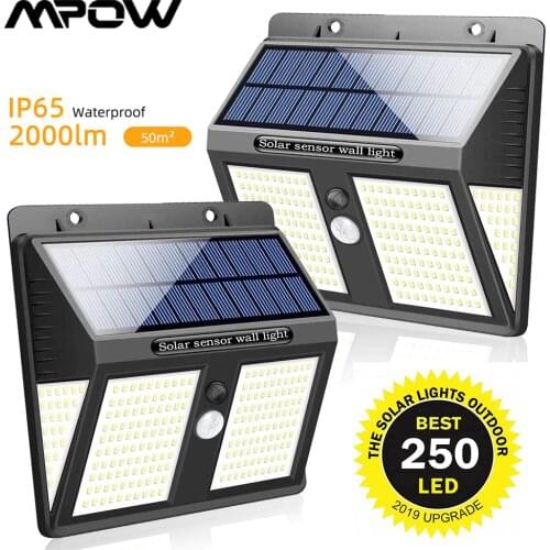 250 LED Solar Wall Lights Wireless PIR Motion Sensor Lighting 1/2/4 Pcs Waterproof IP65 Mpow Garden Wireless Security Wall Light