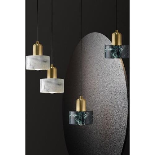 Nordic Green White Marble Metal Pendant Lamp Bedroom Bedside Decor Chandelier Lighting Fixture LED Suspension Lamps PA0557