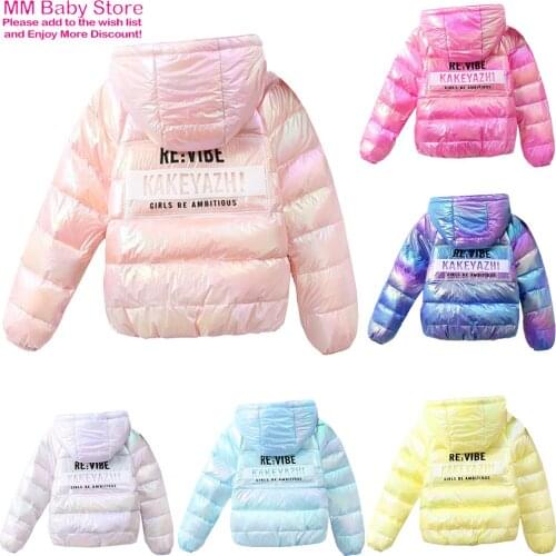 New Winter Kids Hooded Coat Childrens Lightweight Down Jacket Boys Girls Down Girls' Colorful Bright Surface Warm 3-8Years