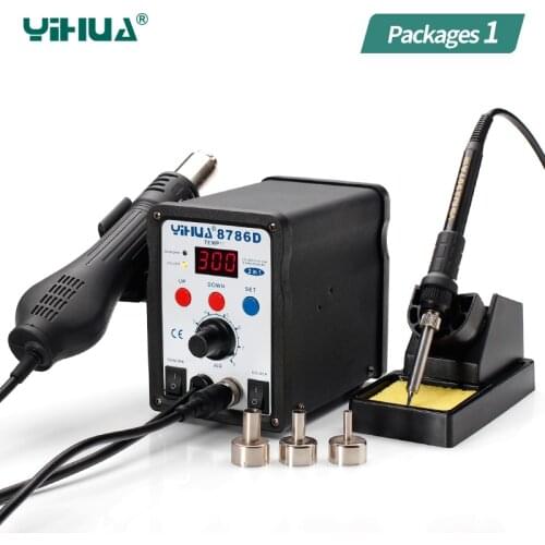 2 in 1 YIHUA 8786D Hot Air Soldering Station Soldering Iron Station Double Panel Circuit LED Rework Station