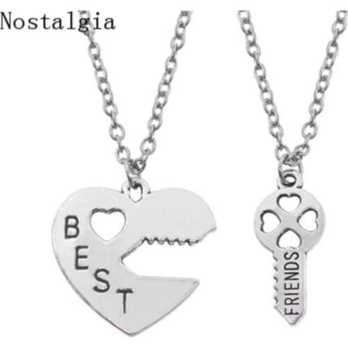 I Love You Best Friends Jewelry Puzzle BFF Key Lock Broken Heart Pendant Necklaces For Women Men Fashion Couple Set Jewelry