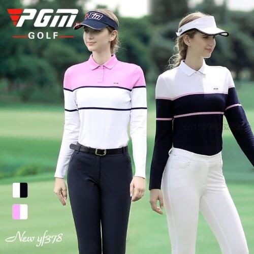 Pgm Ladies Golf Apparel Autumn Women Long Sleeve T-Shirt Leisure Sports Golf Sweater Button Down Collar Warm Table Tennis Shirt
