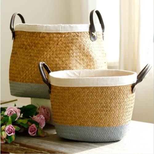 Wicker Woven Storage Basket With Handles Baskets Seagrass Straw Rattan Basket Flower Plant Basket cestos decorativos