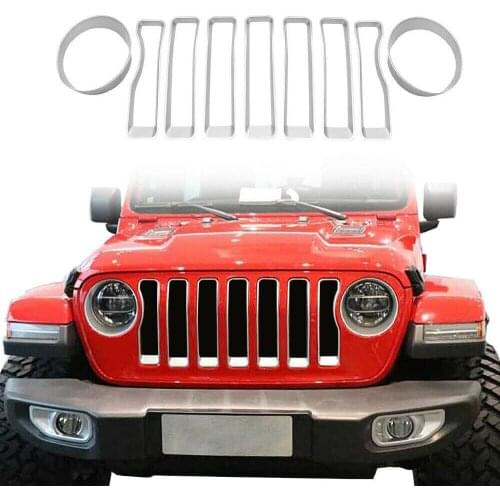 Fit for 18 Jeep Wrangler JL Front Grill Insert+Headlight Bezel Trim Cover Sliver