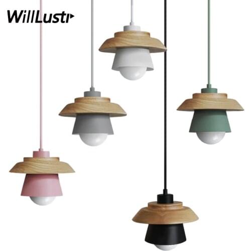 Willlustr pendant light suspension lamp modern lighting art deco natural nordic hanging lights wood metal macarons pink green