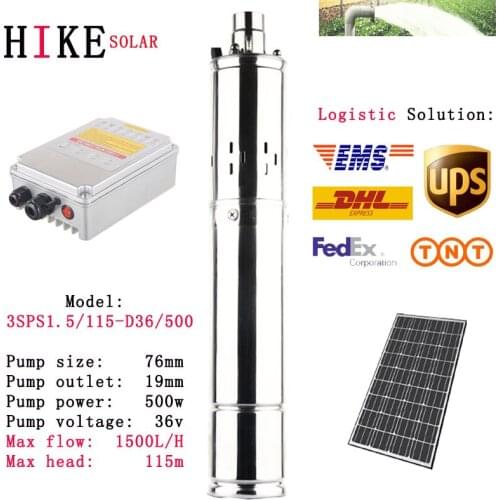 Hike solar equipment 24V 3 inch series stainless steel deep well submersible borehole solar pump model: 3SPS1.5/115-D36/500