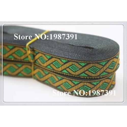 20mm wide 10yards Polyester green Geometric wave style Woven Jacquard Ribbon LS-5337