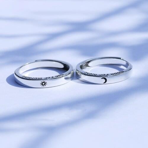 Adjustable Size Ring Sun Moon Couple Rings Minimalist Silver Color Opening Rings For Men Women Couple Engagement Jewelry Gift