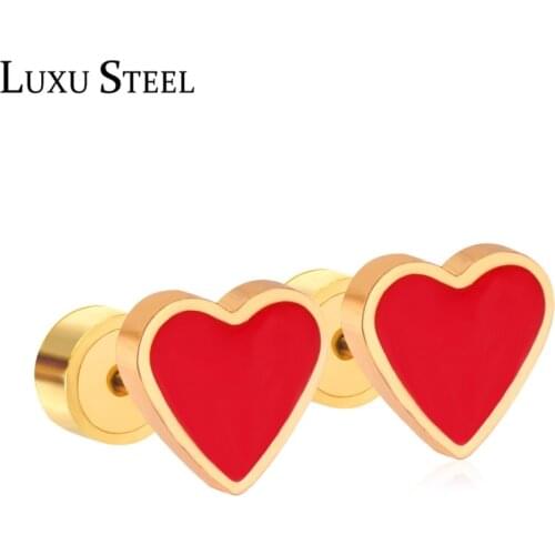 LUXUSTEEL Ear Cuffs For Women Cute Heart Lovely Stainless Steel Stud Earring Fashion Jewelry Brinco pendiente Wholesale Jewelry