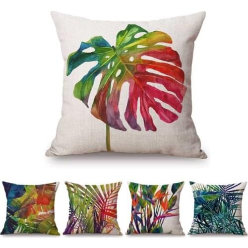 Nordic Watercolor Tropical Jungle Palm Leaf Banana Tree Leaves Home Decorative Linen Pillow Cover Office Chair Cushion Cover