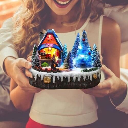 Rotating Luminous Music Glowing Snow Scene Cabin Home Furnishings Christmas Decor Christmas Present Without Battery