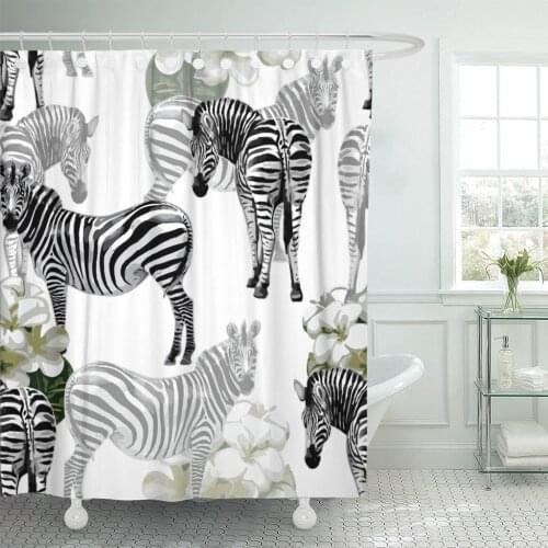 Blue Animal of Zebras Skin Zoo Wildlife Africa Shower Curtain Waterproof Polyester Fabric 72 x 72 Inches Set with Hooks