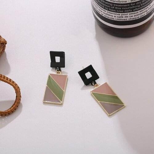 2020 New Design Colorful Morandi Square Drop Earrings For Women Geometric Statement Clip On Earrings Trendy Boho Jewelry