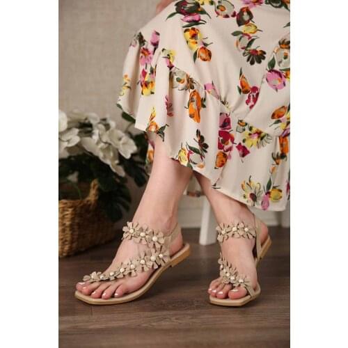 Womens Sandals Thong Pearl Floral Summer Shoes Free Shipping-36