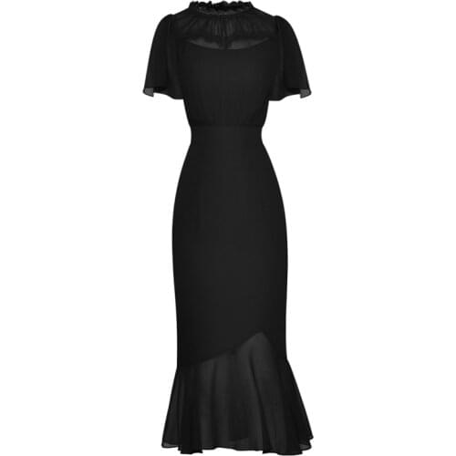 DIDACHARM High Quality 2021 Summer New Fashion WomenS Lace Party Casual Elegant Chic Black White Office Workplace Mermaid Dress