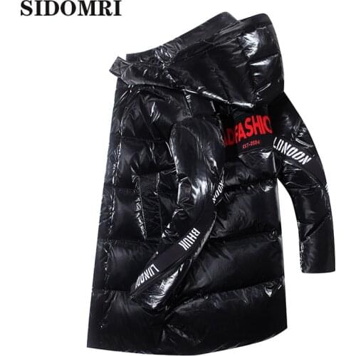 Winter down jacket hooded man mid-long handsome popular logo trend fashion coat for men warm and comfortable down jacket