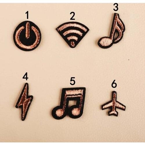 Gold Line Small Standard WIFI Power Musical Symbol Clothes Decorative Patch Iron on Transfers for Babys Clothing Applique