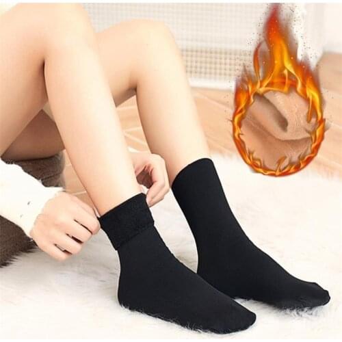1Pair Men Women Winter Warm Thicken Thermal Socks Wool Cashmere Snow Black/Skin Seamless Sock Velvet Soft Boots Floor Sleeping