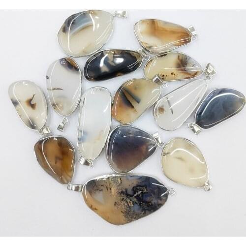 1pc Natural Agates Stone Irregular Shape Metal Edging Pendant Chain Charms Womens Jewelry Making DIY Necklace Accessories Wicca