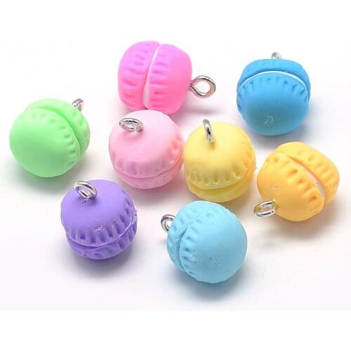 10Pcs Handmade Polymer Clay Macaroons Cake Charms Randomly Assorted Color Keychain Necklace Pendant for DIY Jewelry Decoration