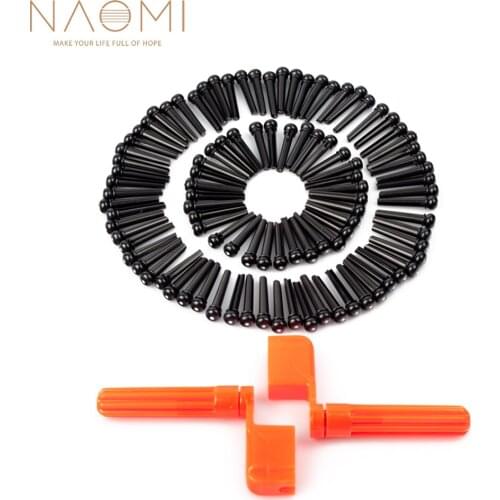 NAOMI 100PCS Acoustic Guitar Pins + 2PCS Guitar String Winder Pegs Guitar Bridge Pins Orange + Black Guitar Parts Accessories