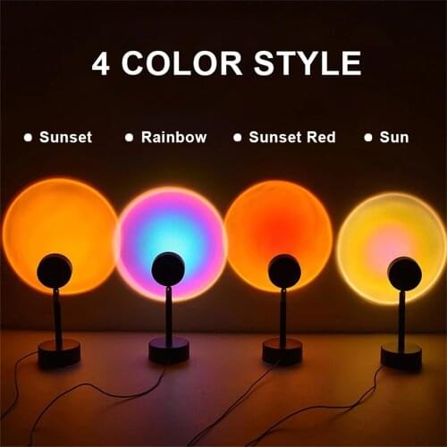 2021 USB Button Rainbow Sunset Projector Atmosphere Led Night Light Home Coffe Shop Background Wall Decoration Colorful