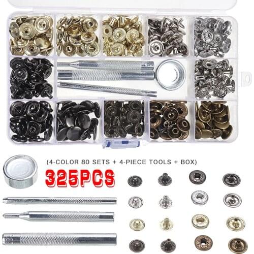 325pcs Metal Snap Fasteners Leather DIY Press Studs Buttons Kit Women Men Leather Craft Sew Button with 4 Pieces Fixing Tools