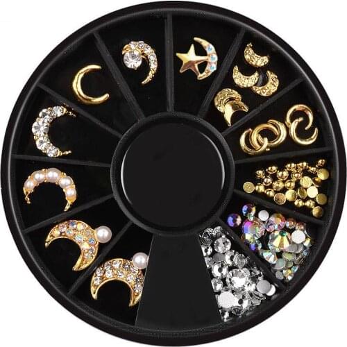 3D Gold Silver Nail Charms Metal Rivets Studs Rhinestones Crystal Nail Jewelry Wheel Nail Art Decorations Accessoires NRD123