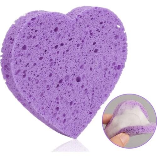5x Heart-shaped Facial Cleansing Sponge Makeup Removal Puff Purple
