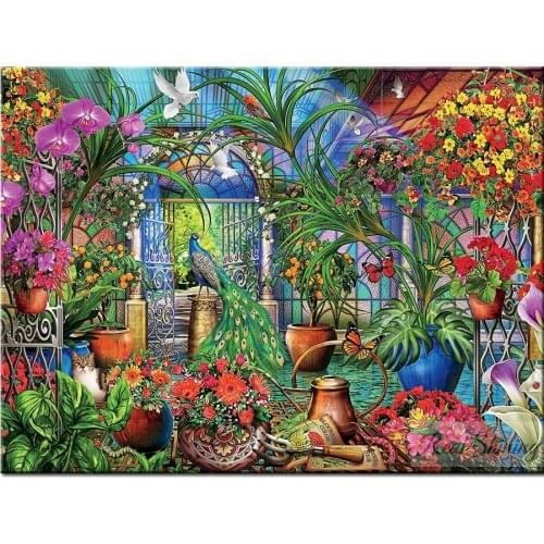 5d diamond embroidery tropical greenhouse diamond painting full square/ROUND drill,mosaic peacocks diamond wall art,N957