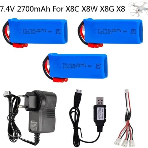 7.4V 2700mAh 2S 25C lipo battery with Charger cable for Syma X8C X8W X8G X8 RC Quadcopter Spare Parts 7.4V high capacity battery