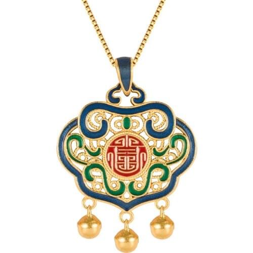 Blessing Bell Pendant Necklace Female Party Accessories Ethnic Ancient Lock Necklace For Women Chain Choker Sweater Chain Bijou