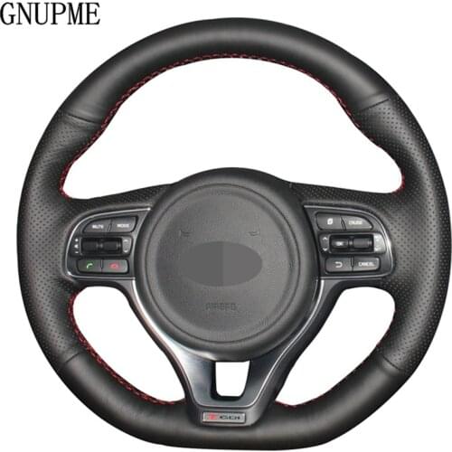 Black Genuine Leather DIY Hand-stitched Car Steering Wheel Cover for Kia K5 Optima 2016-2018 for Sportage KX5 2016-2019