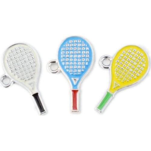 Color Cute Tennis Racket Pendant Silver Base Enamel Charms Fashion DIY Handmade Bracelet Necklace Jewelry Accessories