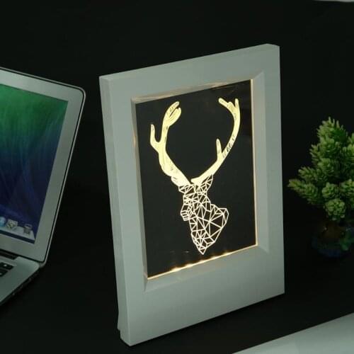Deer Patterns Wood Frame Small 3D Night Light Creative Photo Frame With Lamp Decoration USB Can leave message Drop shipping