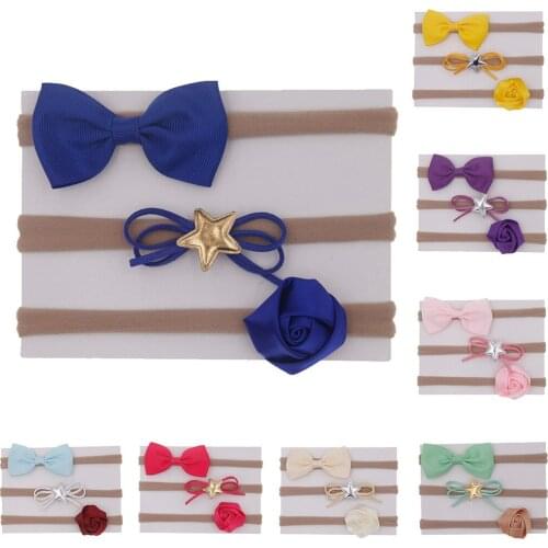 Cute 3pcs/lot Baby Girls Hairbands Rose Flowers Kids Infant Diy Bow Knot Headbands Children Girl Hair Accessories Set