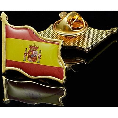 Spain Waving National Flag Gold Plated Courtesy Enamel Lapel Pin Badge