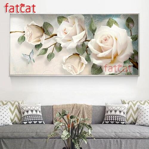 FATCAT White rose flowers Large Size Diy Diamond Painting Full square round drill 5d Diamond Embroidery Mosaic Decor Art AE1921