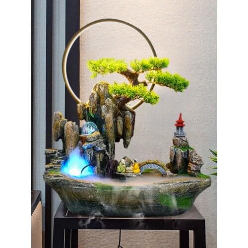 Rockery flowing water fountain Fengshui wheel humidifier sitting room adornment of the desk home decor fish tank resin