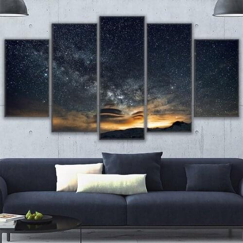 HD Printed Modern Canvas Living Room Pictures 5 Panel Starry Sky Landscape Painting Wall Art Modular Poster Frame Home Decor