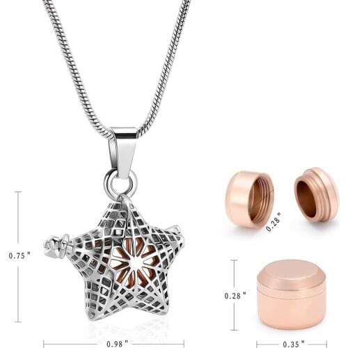 IJD20005 Stainless Steel Star Memorial Jewelry For Ashes Engravable Cremation Urn Pendant Necklace for women Men Keepsake Jewel