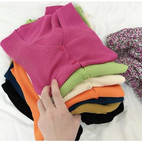 2020 Women Cardigan Sweater V neck Solid Loose Knitwear Single Breasted Casual Knit Cardigans Outwear Autumn Thin Coat