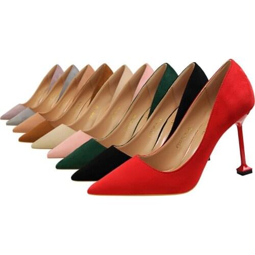 Korean version fashion sexy pedicure thin high heels womens shoes thin heels high heels suede shallow mouth pointed single shoe