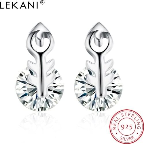 LEKANI Arrow Shape Small Earrings For Women Genuine 925 Sterling Silver Luxury Cubic Zircon Earring Studs Jewelry New Arrival