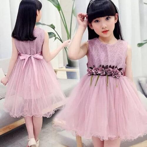 Pink Summer Girls Clothes Kid flowers princess dress beautiful Girls party dress Kids Clothes childern Ball Gown dress 3-12years