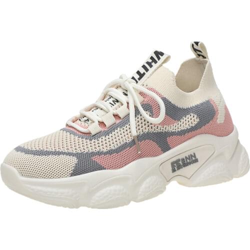 HOT 2021 Womens Breathable Knit Light Weight Sneakers Running Shoes with Chunky Soles Breathable Casual Running