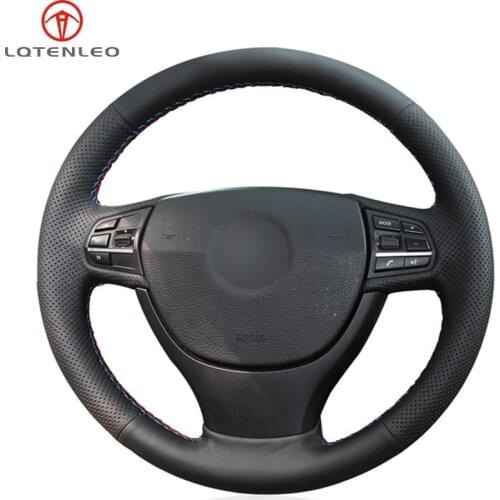 LQTENLEO Car Steering Wheel Cover Black Leather For BMW 523Li 525Li F10 F07 F11 2009-2017 730Li 740Li 750Li F01 F02 2008-2015