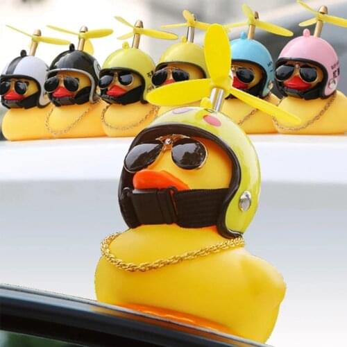 Cute Car Duck with Helmet Broken Wind Small Yellow Duck Bike Motor Helmet Duck for Car Ornaments Interior Accessories Decoration