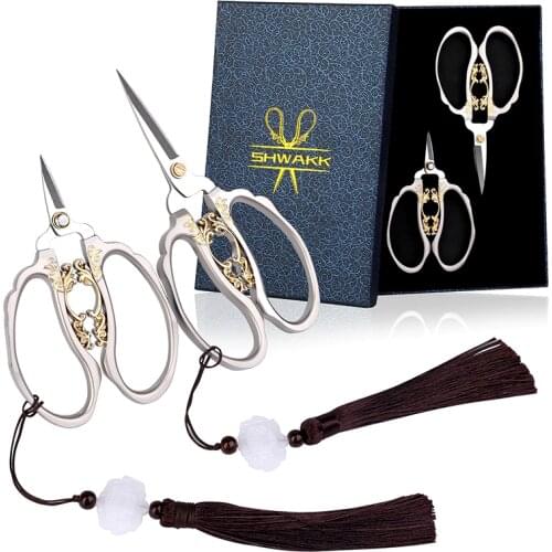 SHWAKK Embroidery Scissors Kit Exquisite Retro Antique Scissors Sewing Scissors European Style Sewing Tools for Needlework